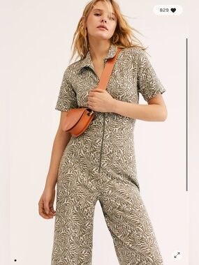 Free People Ellie Palm Print Jumpsuit Medium